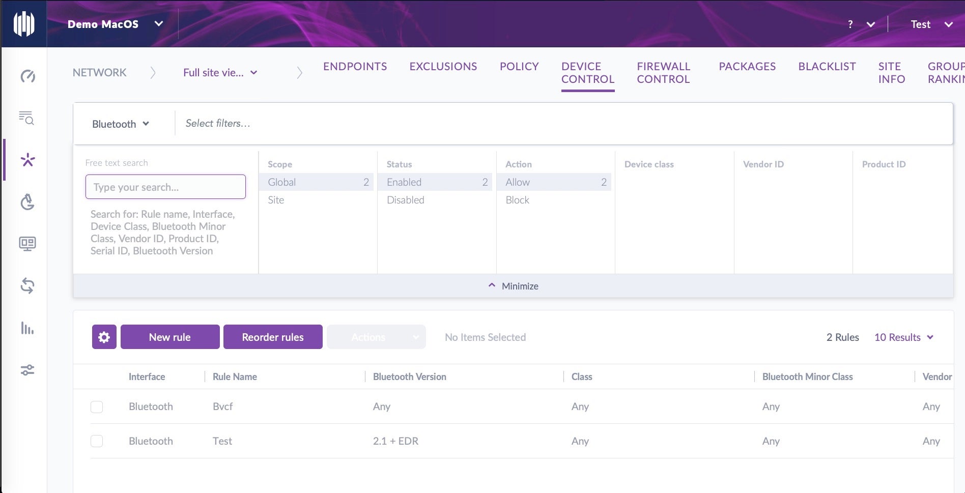 image of sentinel one bluetooth device control